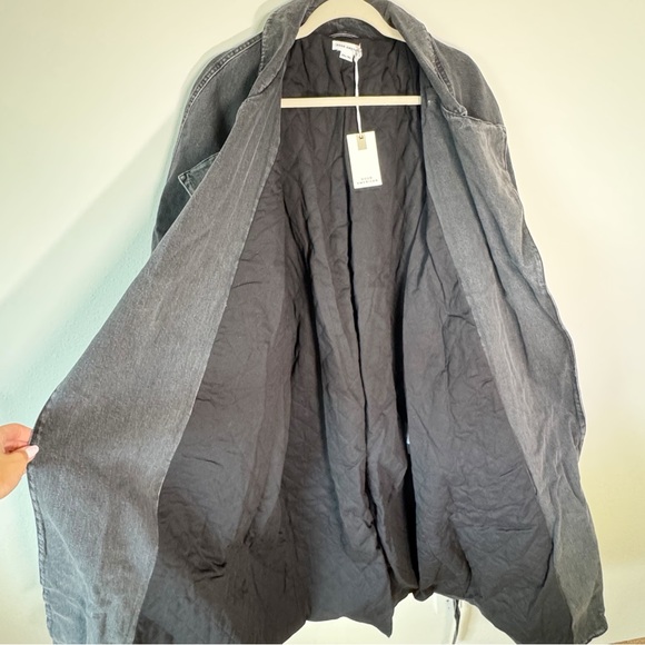 Good American Uniform Tie-Up Pockets Black‎ Wash Denim Trench Coat 2XL/3XL - Picture 8 of 15